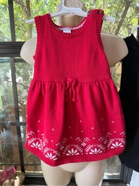 Carter's Red Knit Sleeveless Dress with White Fair Isle Hem